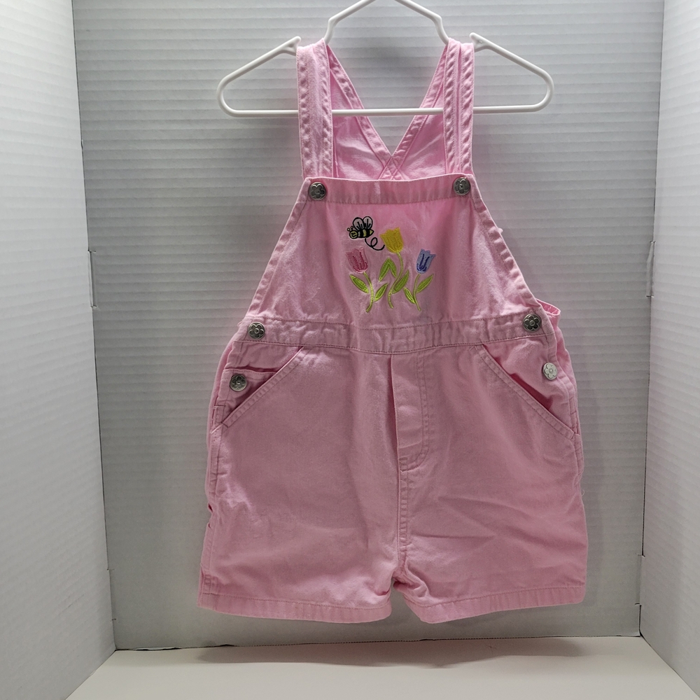 Northwest Blue Toddler Pink Short Overalls Bee Floral Embroidered 24M